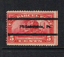 Q5  1913 Parcel Post Mail Train & Mail Bag        Philadelphia Precancel  Used