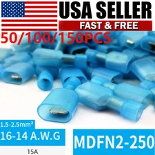 Male Spade Terminals Crimp Connectors  Insulated 16-14 AWG Blue  50/100/150PCS
