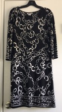 London Times Black White Chains 3/4 Sleeve Shift Dress Size 8