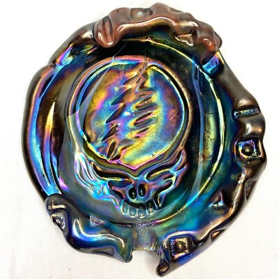 VTG 1979 Grateful Dead Art Glass Ashtray Steal Your Face Skull - Signed/Numbered