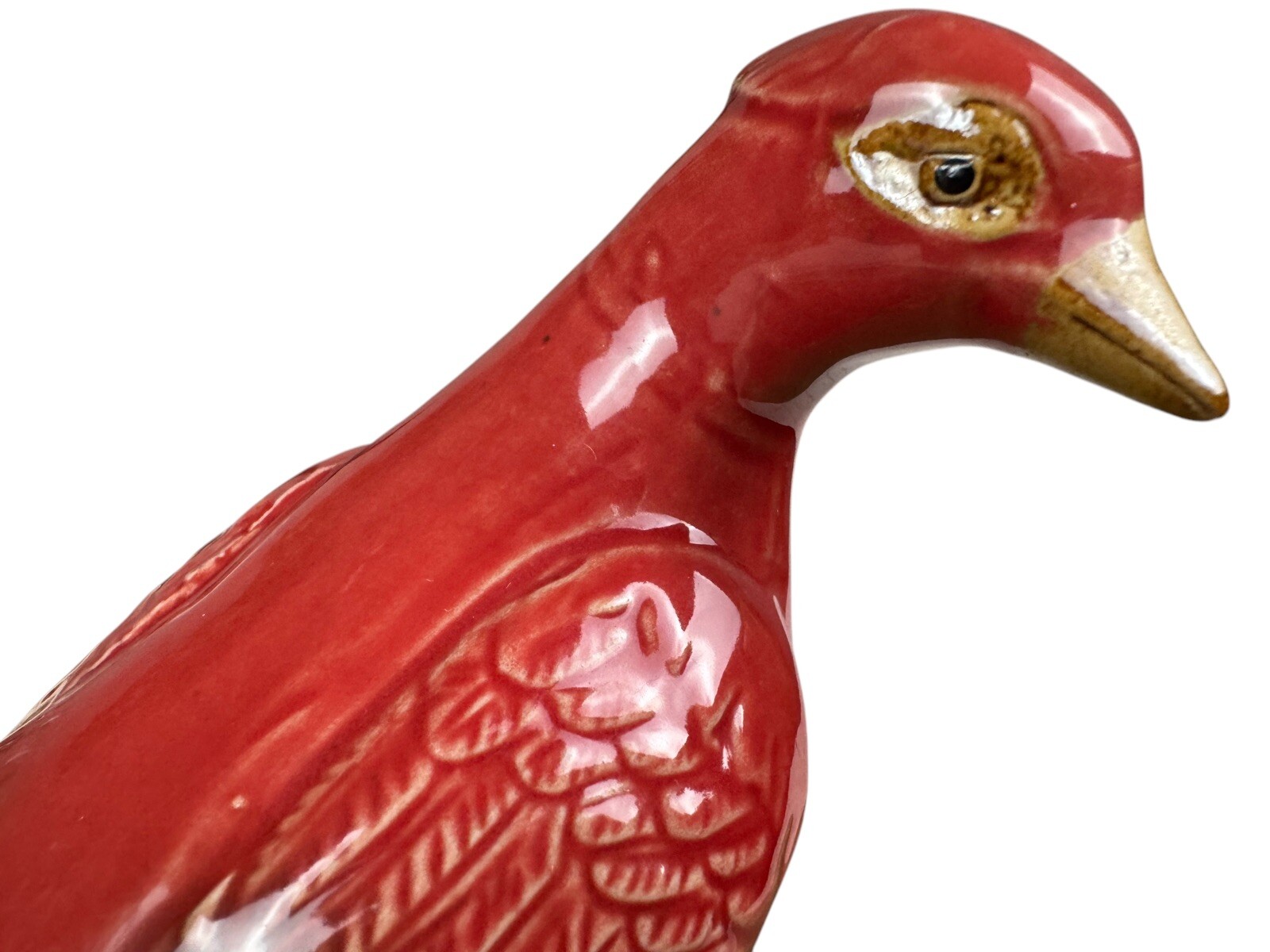 Vintage MCM Red Ceramic Pheasant Figurine Woodland Bird Statue Mid Century Mod