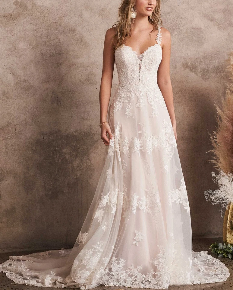 Top Vestido de novia de encaje vestido de novia hecho a medida corsé correas abertura rubor nuevo Foto 2 de 4