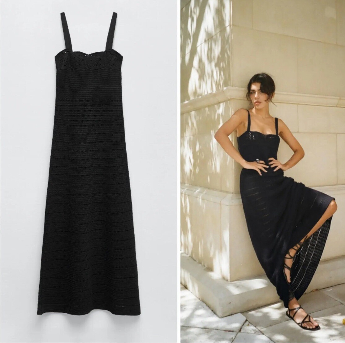 ZARA BLACK LONG KNIT CROCHET DRESS SIZE S 3991/040 BNWT RRP 49.99 | eBay UK