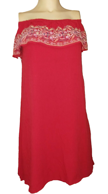 NWT Ladies S Arizona Red Crinkle On / Off Shoulder Dress Multi Embroidery $42 | eBay NWT Ladies S Arizona Red Crinkle On / Off Shoulder Dress Multi Embroidery $42 | eBay