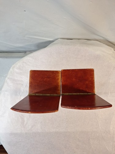 Vintage Burgundy Red Italian Leather Hinged Gold Embossed Bookends Pair - Picture 7 of 10