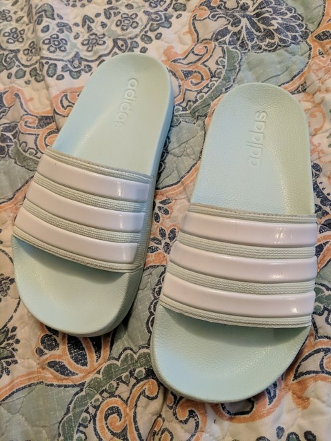 mint green adidas sliders