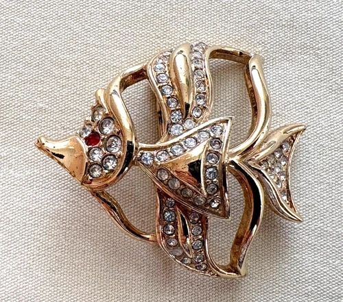 Attwood Sawyer A & S UK Angel Fish Pin Brooch Vintage w Bag Costume Jewelry