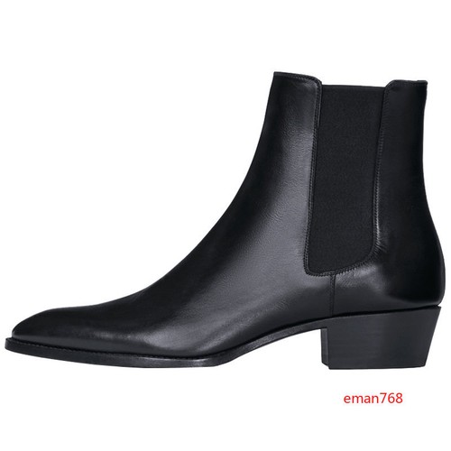 Botas al tobillo Chelsea de cuero real punta puntiaguda tacón cubano para hombre zapatos de vestir británicos - Imagen 10 de 12