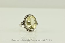 Sterling Silver Beaded Bezel Set Oval Green Peridot Band Ring 925 Sz: 8.5