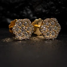 VVS 0.76 Ct Moissanite Flower Cluster Yellow Gold Sterling Silver Stud Earrings