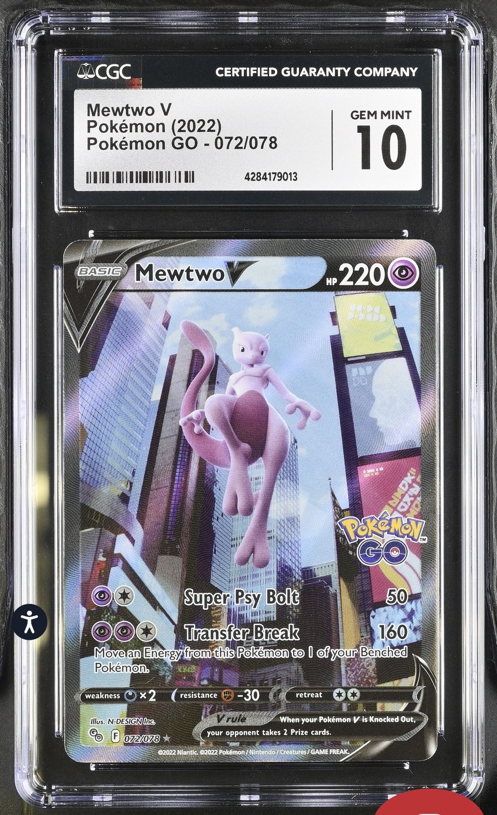 Mewtwo V 2022 Sword & Shield: Pokemon GO #072 Ultra Rare