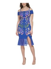 GUESS Womens Blue Lined Short Ruf Spaghetti Strap Knee Length Sheath Dress 4