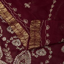 Sanskriti Vintage Saree Red Pure Georgette Hand Beaded Zari Woven Fabric 5Ydsari