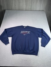 Vintage Nike Men's Navy Blue Embroidered Logo Crewneck Sweatshirt Size XL