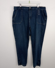 M&S Women's Jeans Size 22 Long Leg Length Mid Blue Cotton Rich Zip Ankle NEW