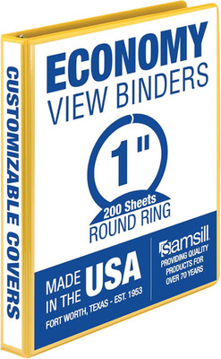 Economy 3 Ring Presentation View Binder, 1 Inch round Ring, Yellow   Holds 200Sh