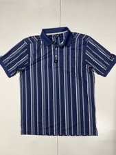 Bad Birdie Striped Golf Polo Shirt Men  s M Teal Blue Stretch Polyester - Mint