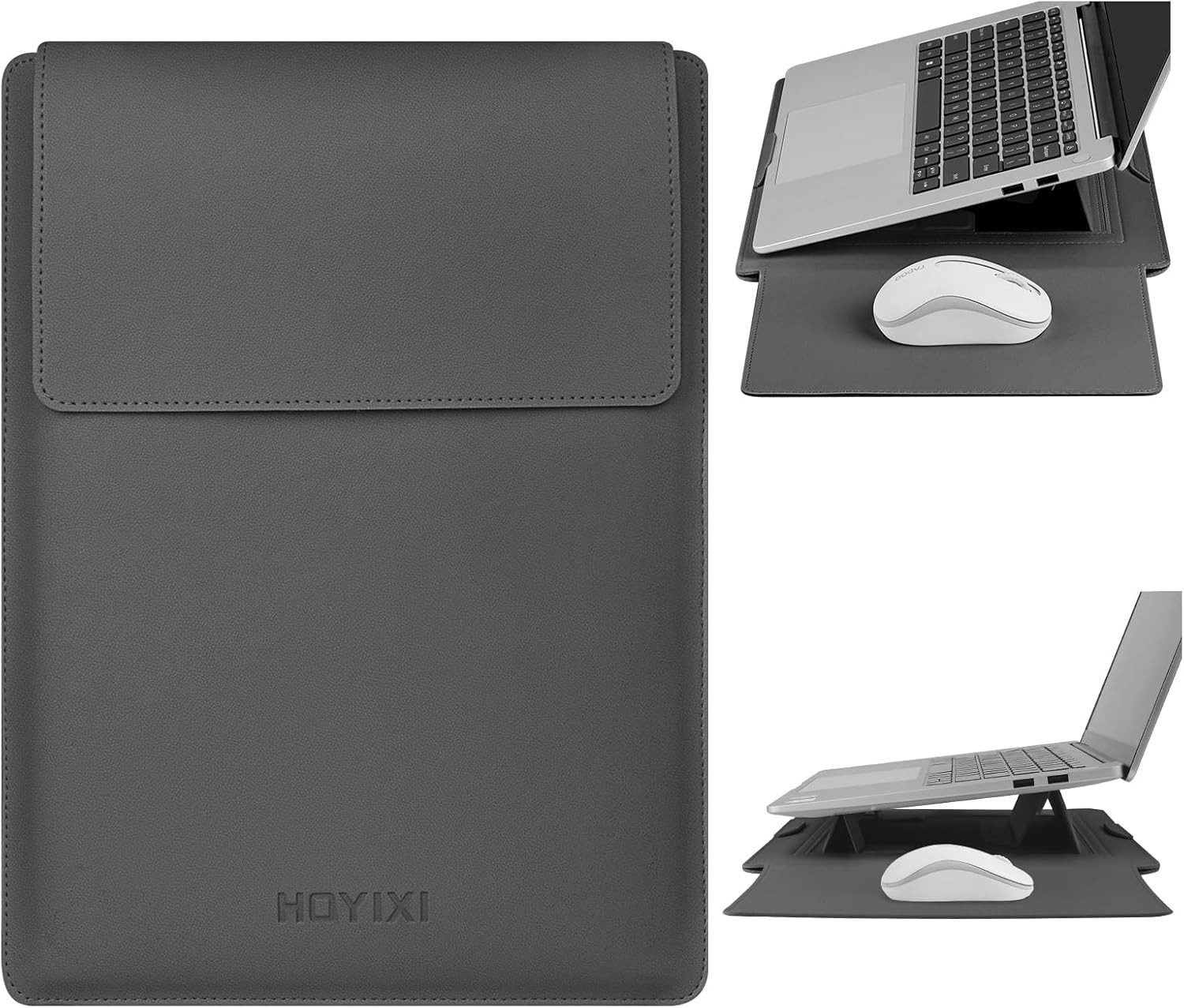 15.6" Laptop Sleeve Case PU Leather with Stand Compatible wi