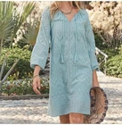 Sundance Coastland Eyelet Dress Medium Women's Tasseled Boho Blue Cotton