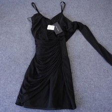 Zara Woman Black Ruched Draped Asymmetrical Mini Dress XS 4043/058/800 NWT