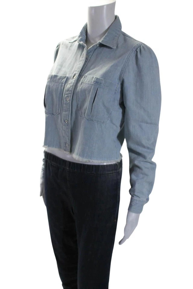 Camisa corta DL1961 para mujer algodón denim con botones Simone azul claro talla XS Foto 2 de 4