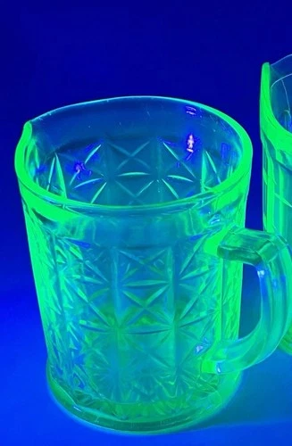 Hazel Atlas Uranium Green Etched Glass Creamer X Pitcher Depression Glass 1930s