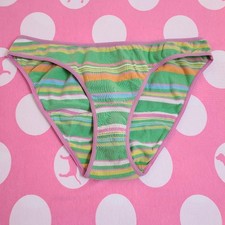 VTG VS PINK Graphic Cotton Low Rise Bikini Panty Size Sm Green Stripes
