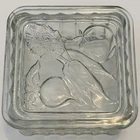 Federal Ribbed Clear Pressed Glass Square Refrigerator Dish & Lid Fridge Box Vtg
