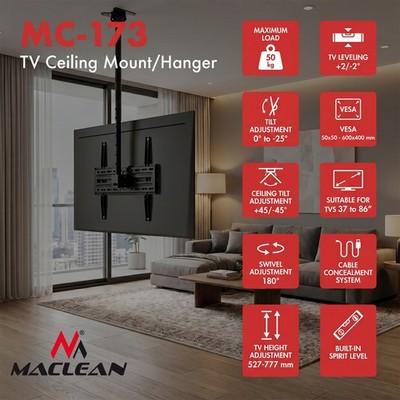 TV Deckenhalterung TV Halterung 37 86'' VESA 600 × 400 max 50 kg Schwarz Maclean