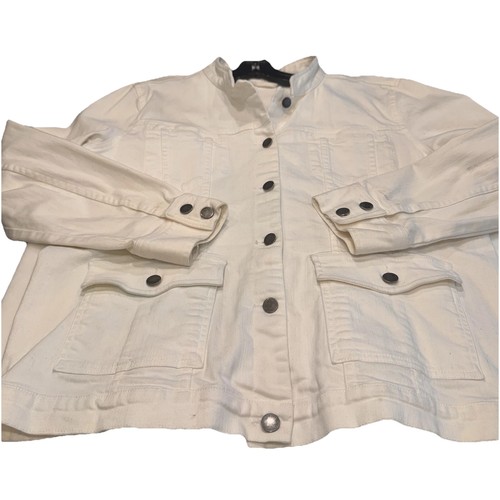 Eileen Fisher Women's White Denim Jacket Long Sleeves Pockets Size L - Picture 1 of 11