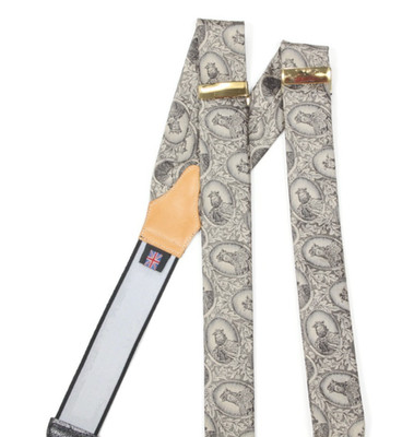 Albert Thurston Silk Suspenders Silver Royalty King Floral Leather Braces VTG