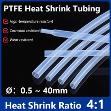 Clear 4:1 PTFE Heat Shrink Tubing 260°C HIGH TEMP Tube Preservative Sleeving