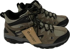 New HI-TEC Ravus Mid Top Waterproof Leather Mesh Hiking Boots Shoes Tan Mens 14