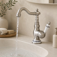 Brushed Nickel Brass Swivel Spout Bathroom Sink Vessel Faucet Basin Mixer Tap