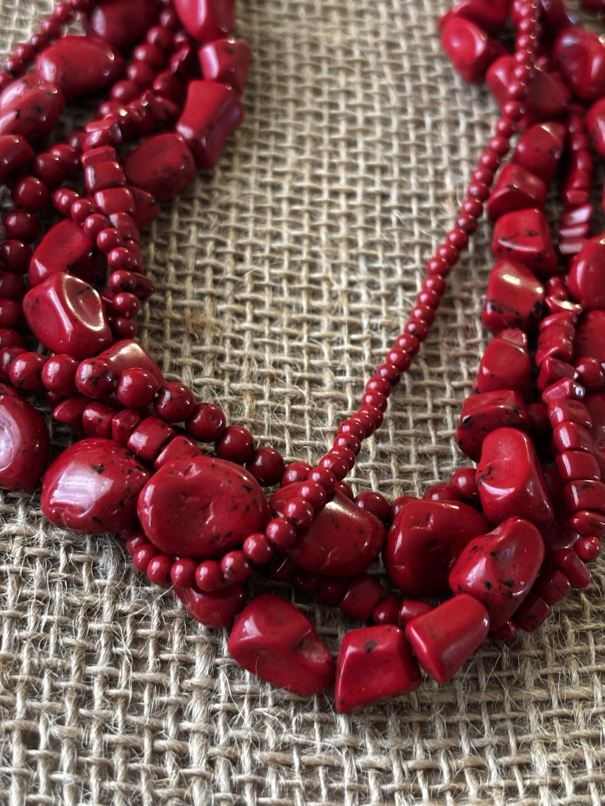 Red Multi-Strand Stone bead Boho  Layered Necklace - image 2