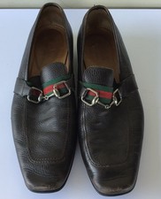 Gucci Men's Dark Brown Leather Horsebit Loafers Slip On Dress Shoes Used