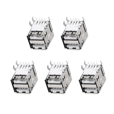 5Pcs USB PCB Socket Type-A 8Pin Horizontal Inline Connector Dual Port Female