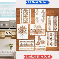 Flower Border Mandala Stencils 8 Pcs 8.3x11.8 Inch Mylar Reusable for Painting