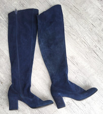 Vtg 60s 70s US 6.5/7 HIPPIE MOD Gogo BLUE SUEDE OTK Over Knee Boots Spain