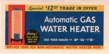 Poster stamp, "Automatic gas water heater," Pacific Gas & Electric (PG&E)