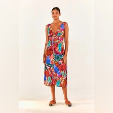 Farm Rio Jungle Animals Button Front Midi Dress Tropical Leopard Toucan Sloth