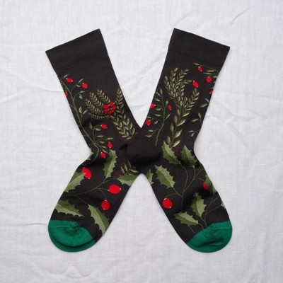 BONNE MAISON Damen Socken Schwarz Blumenmuster Kurz Baumwolle
