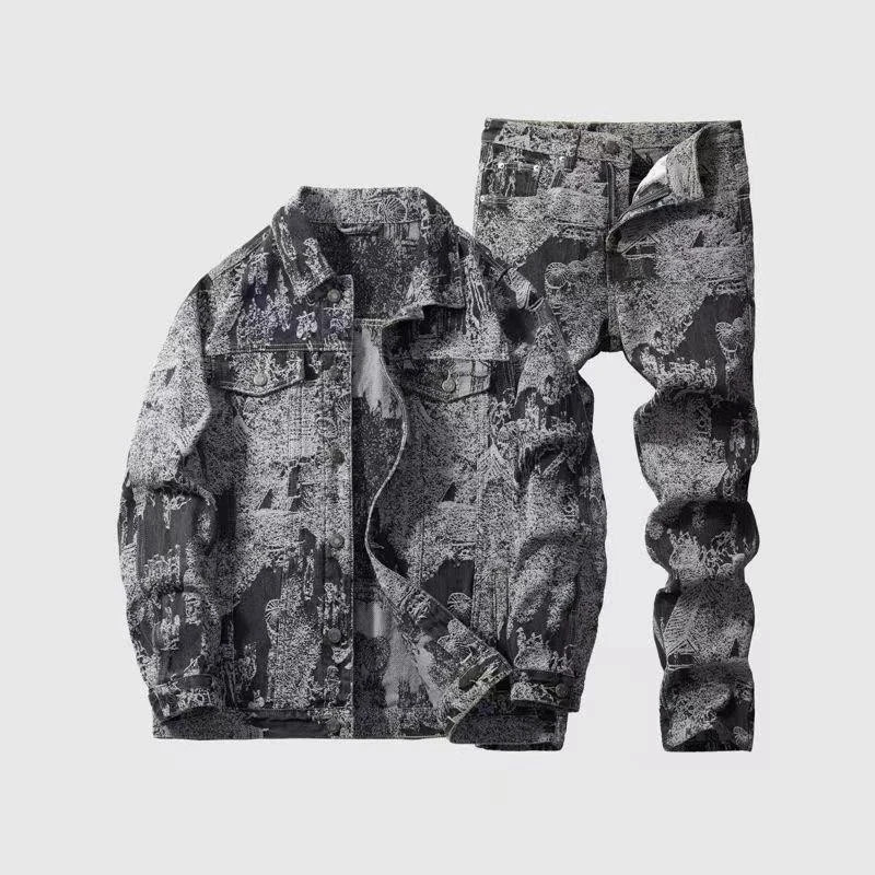 Luxury High Street Men Denim Set Jacket & Jeans Retro Washed Casual Loose Outfit