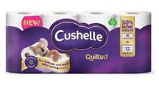 Image of Cushelle Quilted 3-Ply Toilet Rolls 50% Longer Rolls {Pack of 8 = 12's}