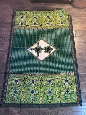 vintage African java print fabric cloth covering authentic gold green