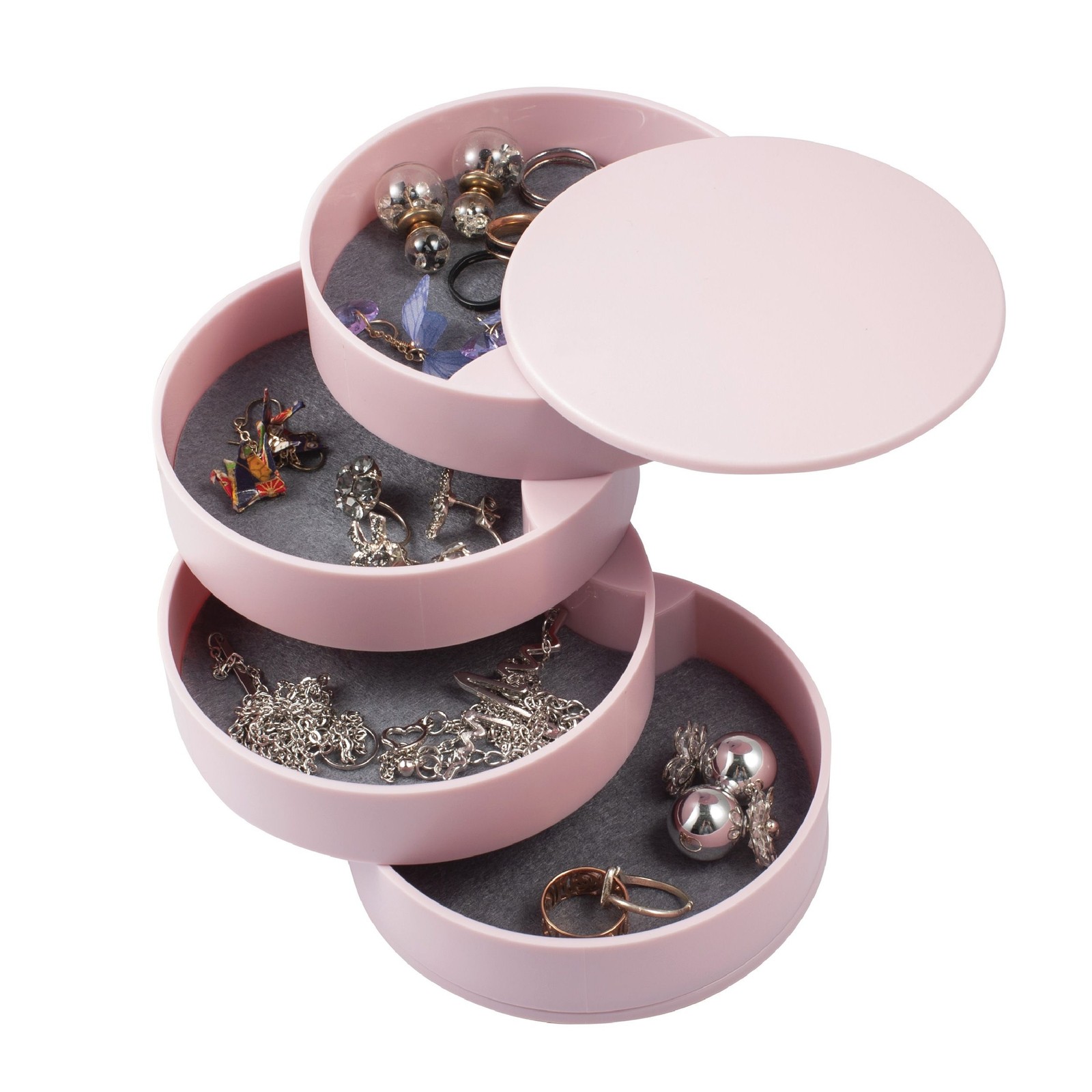 4-Layer Rotatable Pink Jewelry Organizer Box for Earrings & Small Accessories-image