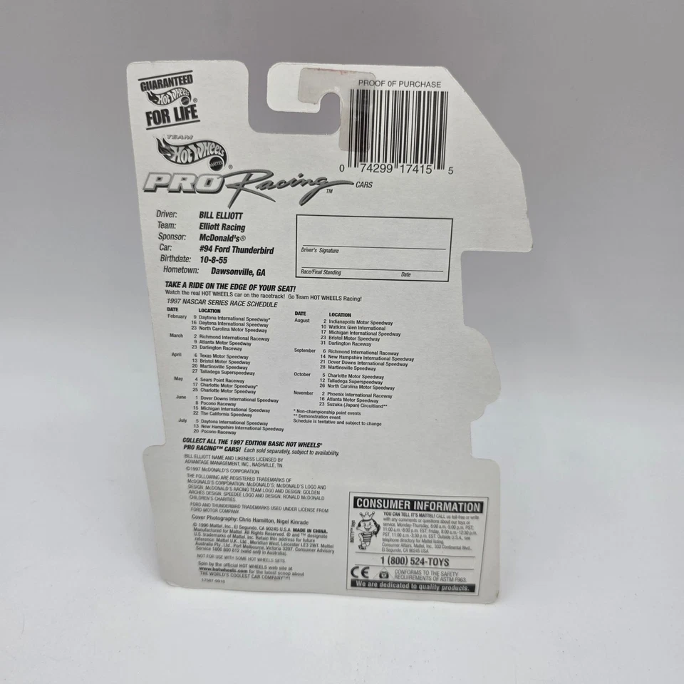 Coche Ford Thunderbird #94 Bill Elliott McDonalds 1997 Hot Wheels Pro Racing Foto 4 de 4