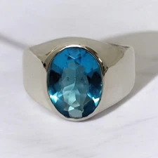 Blue Topaz Oval Cut Gemstone With 925 Sterling Silver Ring For Men's #852 #