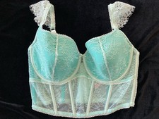 NWT Victoria  s Secret DREAM ANGELS Corset Top Bra Aqua Green Mesh  Lace Sz M-DD