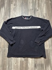 Chaps Ralph Lauren Sweater Mens XL Navy Blue Crewneck Spell Out Cotton Pullover